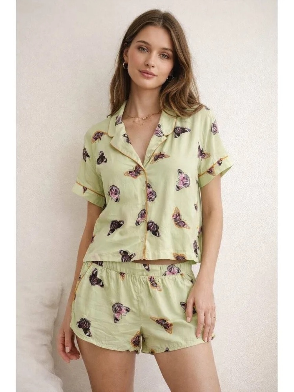 Anthropologie Pale Green Butterfly Pajama Short